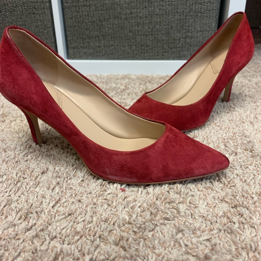 Also Red Suede 2.5” high pumps size 7.5